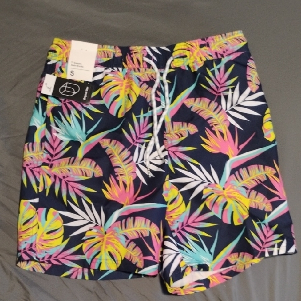 Original Use Tropical Blue and Pink Swim Trunks